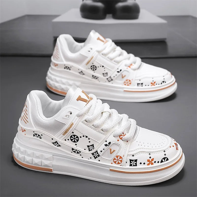 2025 Spring New Men's Shoes Fashion Printed Casual Board Shoes Thick Soles Increase All Comfortable Sports Shoes