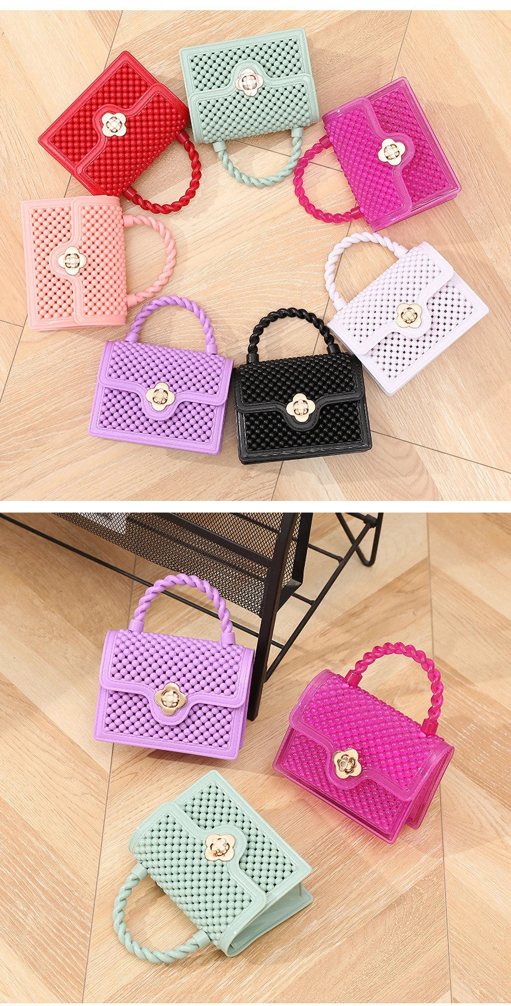 Trendy Red Jelly Shoulder Bag - Mini Fried Dough Twists Pattern Cute Handheld Purse with Metal Chain Strap for Women