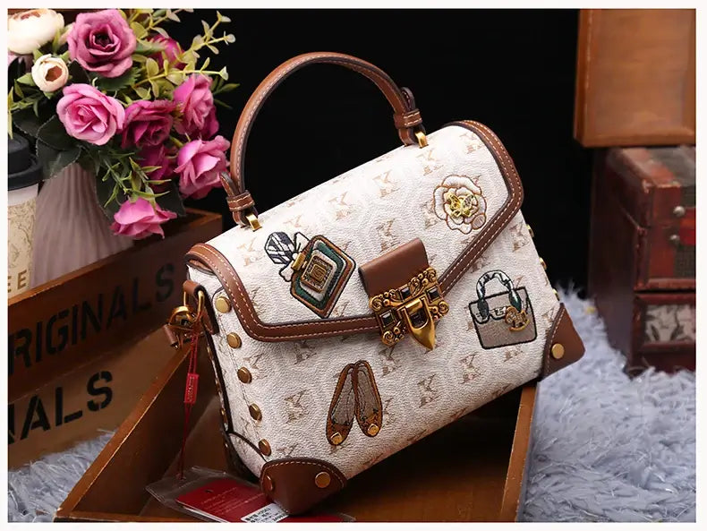 Designer handbag retro small square bag women's 2025 new autumn and winter high-end printed shoulder crossbody bag