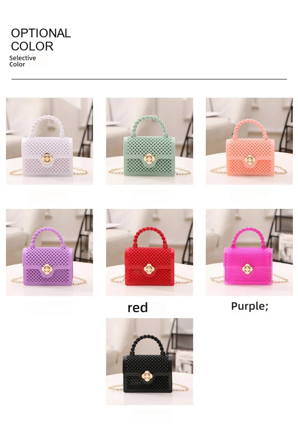 Trendy Red Jelly Shoulder Bag - Mini Fried Dough Twists Pattern Cute Handheld Purse with Metal Chain Strap for Women