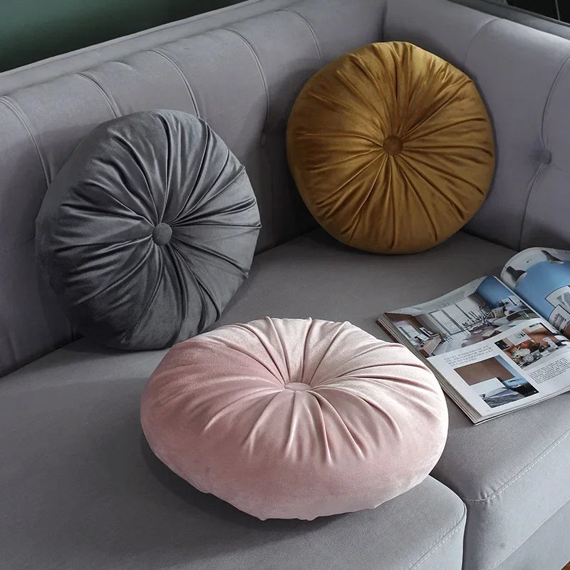 35cm Fleece Dutch Velvet Pleated Round Seat Cushion Pillow Pouf Throw Sofa Home Decor Cojines Redondo Coussin