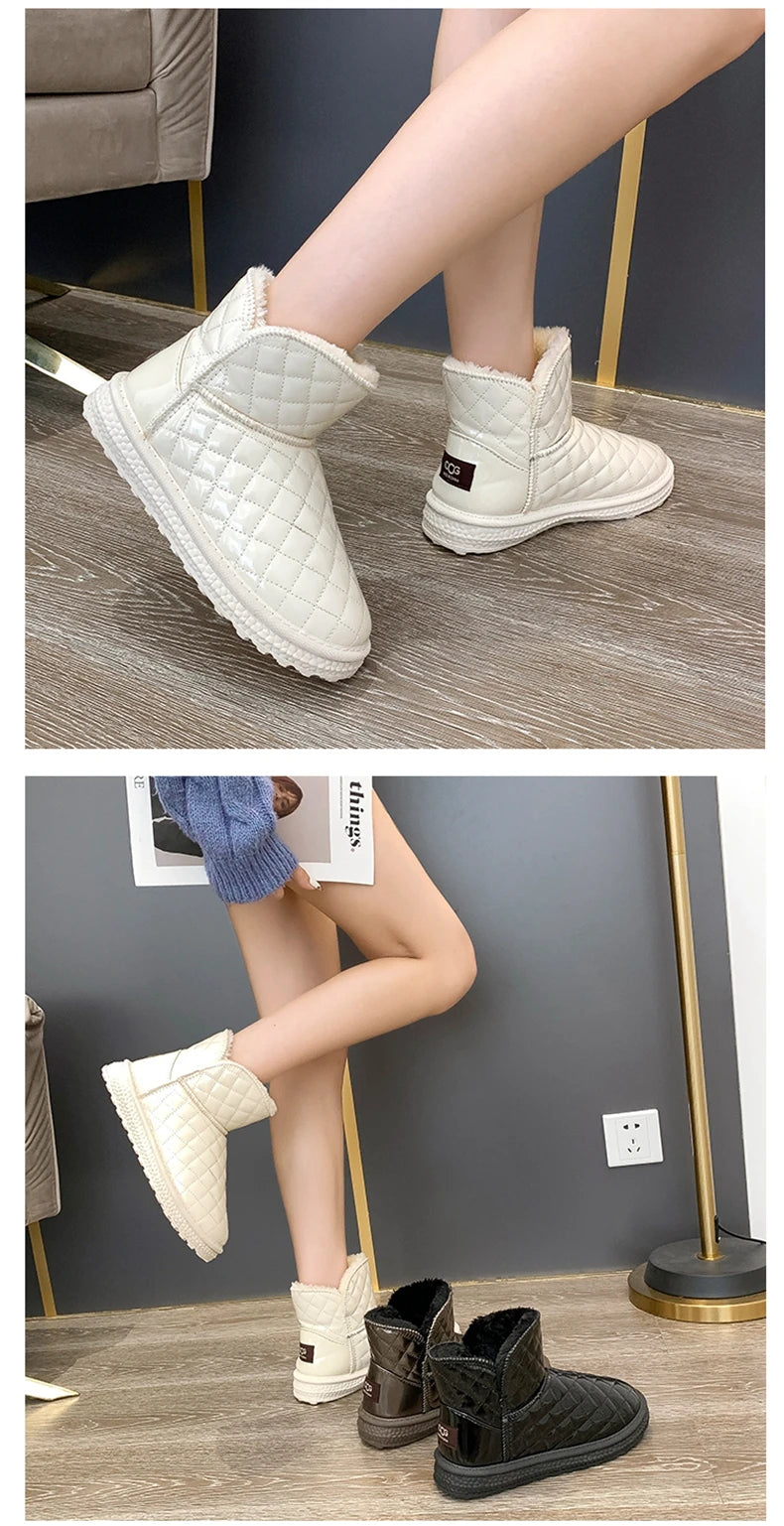 Fur-coated Snow Boots for Women, 2025 New Style, Waterproof and Warm, Cotton Shoes for Winter, Thick and Padded Short Boots