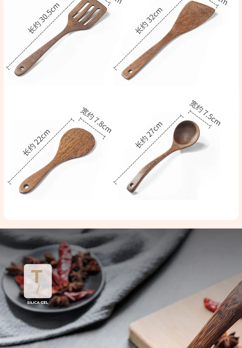 Kitchen Utensils Set Non-Stick  Cookware for Kitchen Wooden Handle Soup spoon spatula Rice spoon shovel Kitchen Accessories