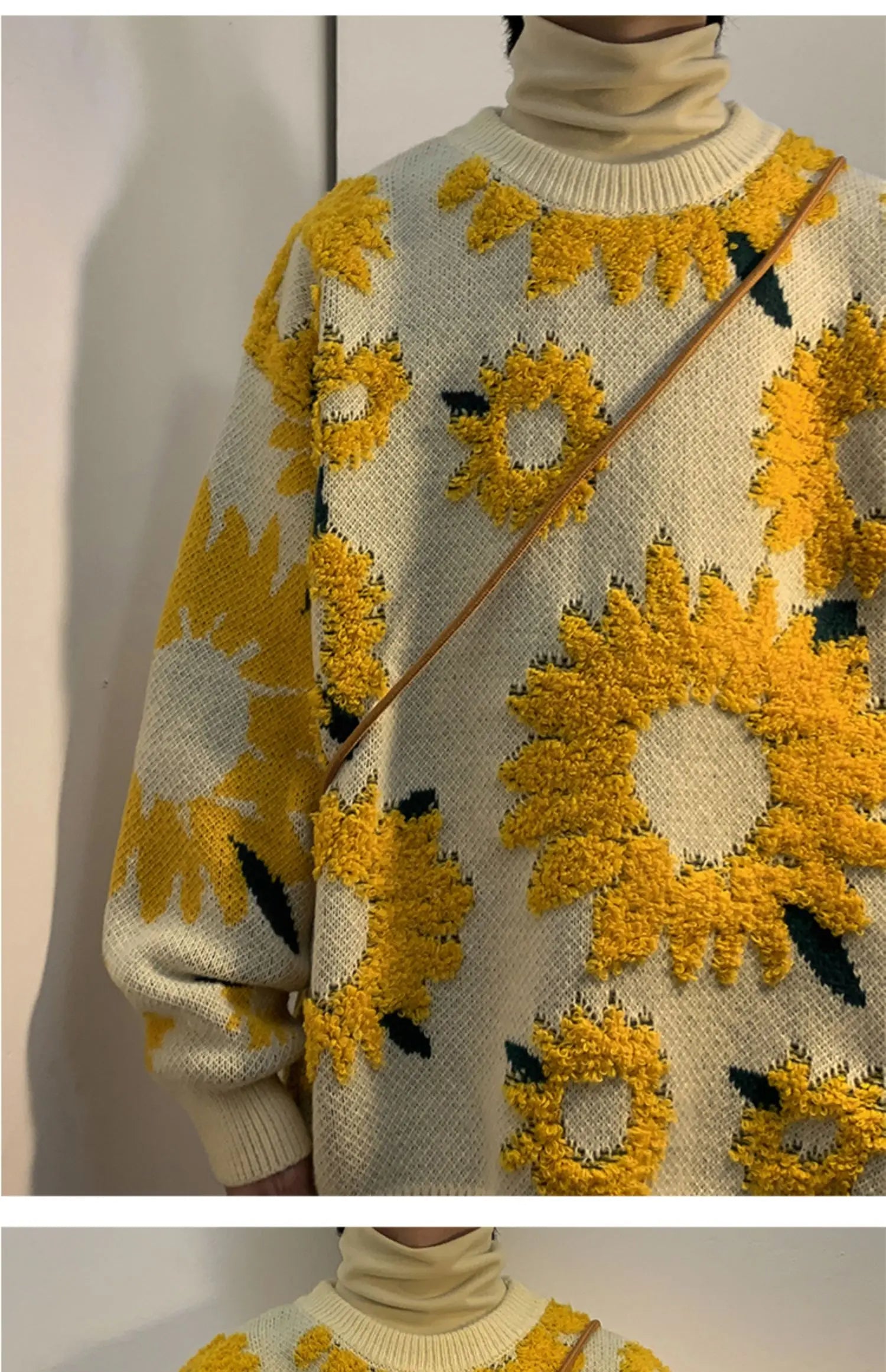 2024 Sweater Winter Sunflower Warm Sweaters  Fashion Male O-Neck Pullovers Sweater Men Loose Casual Sweater Thick Knitted Unisex