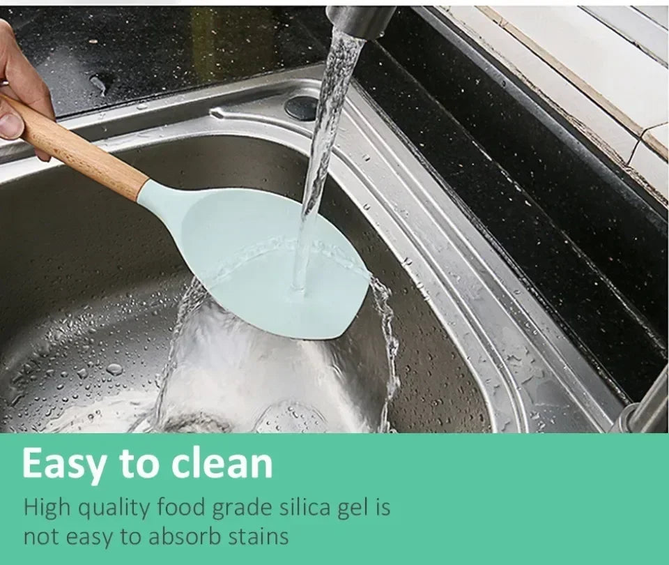 Carote Cookware Set Wooden Handle Kitchenware Silicone Kitchenware Flexible Convenient Storage Safe and Odorless Kitchenware Set