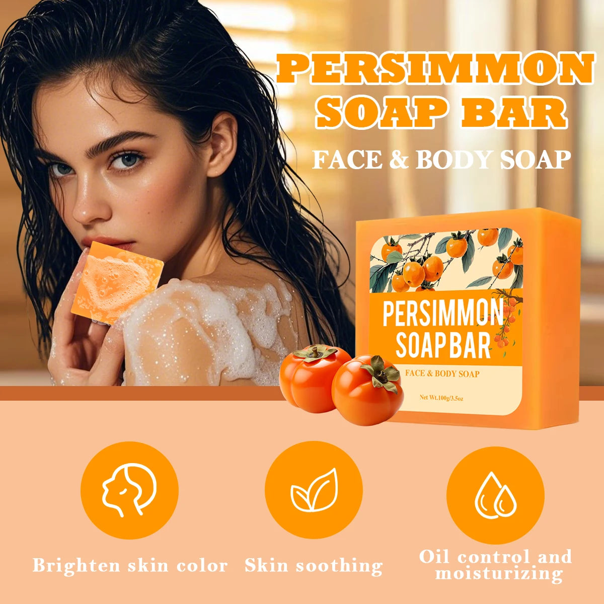 Persimmon Body Soap - Neutralizes Odors, Deep Cleans/Exfoliates, Fresh & Gentle, All Skin Types