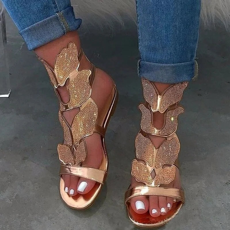 2025 Summer Fashion Sandals for Women Plus Size Butterfly Crystal Gladiator Sandals Comfortable Open Toe Shoes Woman Sandalias