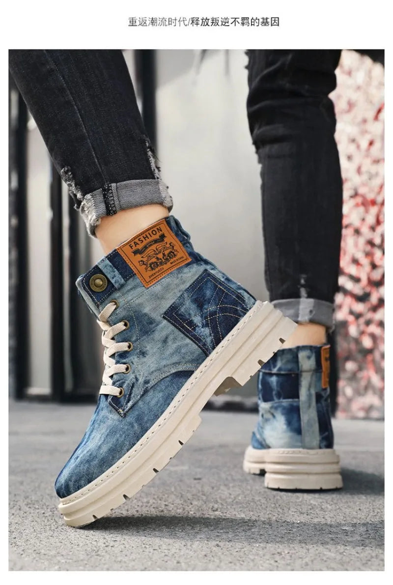 Spring High Top Mens Shoes 2025 Fashion Canvas Sneakers Plus Size Versatile Casual Shoes for Men New British Style Tooling Boots