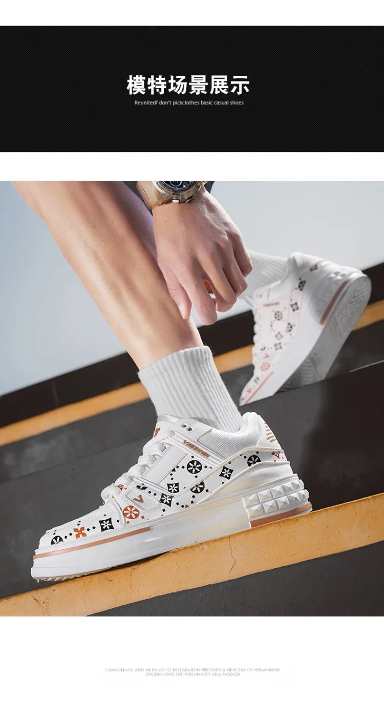 2025 Spring New Men's Shoes Fashion Printed Casual Board Shoes Thick Soles Increase All Comfortable Sports Shoes