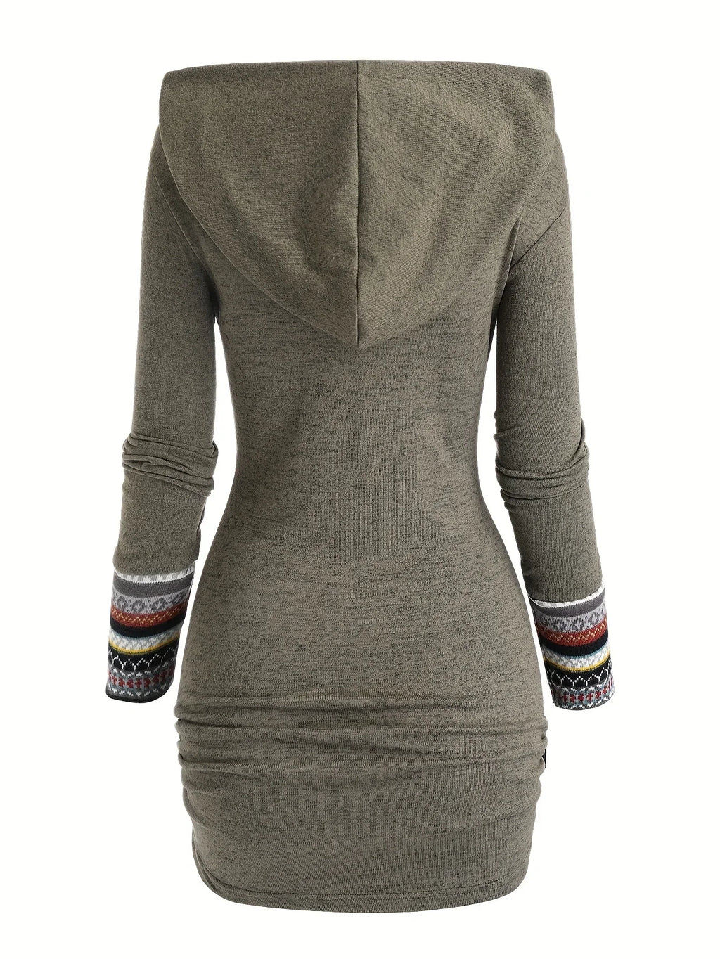 European and American explosions fashion women's ethnic style geometric stripe stitching hooded knitted long-sleeved tight dress