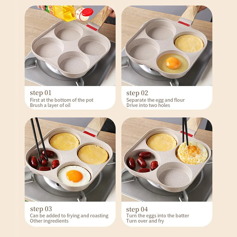 Four-hole Frying Pot Pan Thickened Omelet Pan Non-stick Egg Pancake Steak Pan Cooking Egg Ham Pans Breakfast Maker Cookware