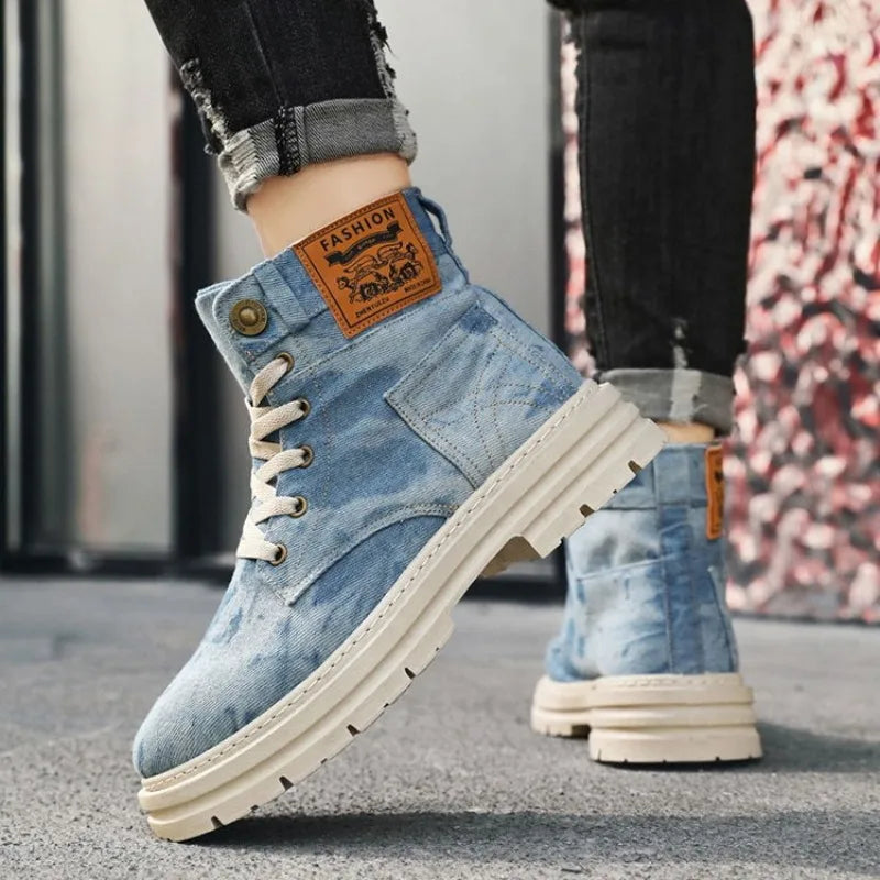Spring High Top Mens Shoes 2025 Fashion Canvas Sneakers Plus Size Versatile Casual Shoes for Men New British Style Tooling Boots