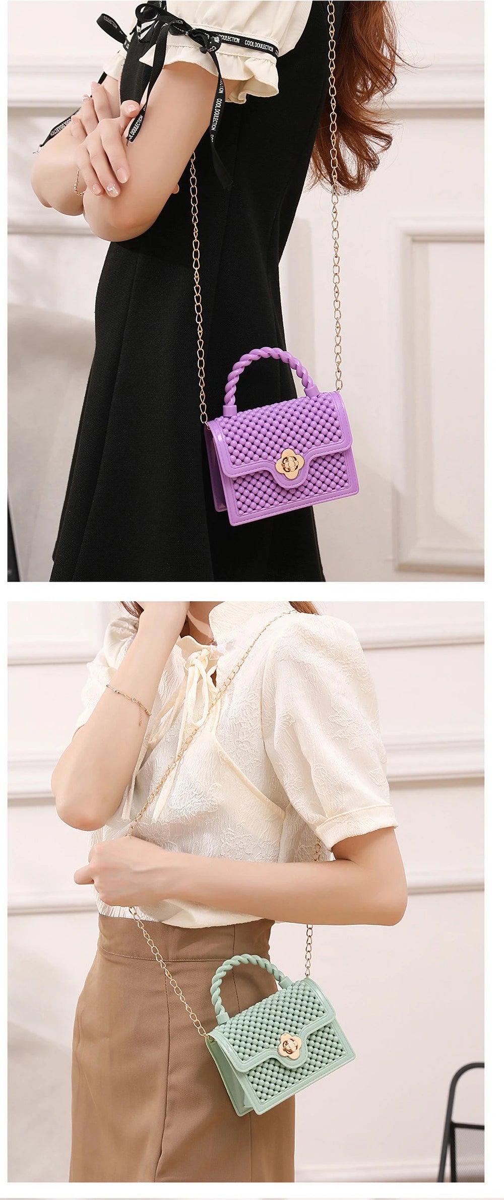 Trendy Red Jelly Shoulder Bag - Mini Fried Dough Twists Pattern Cute Handheld Purse with Metal Chain Strap for Women