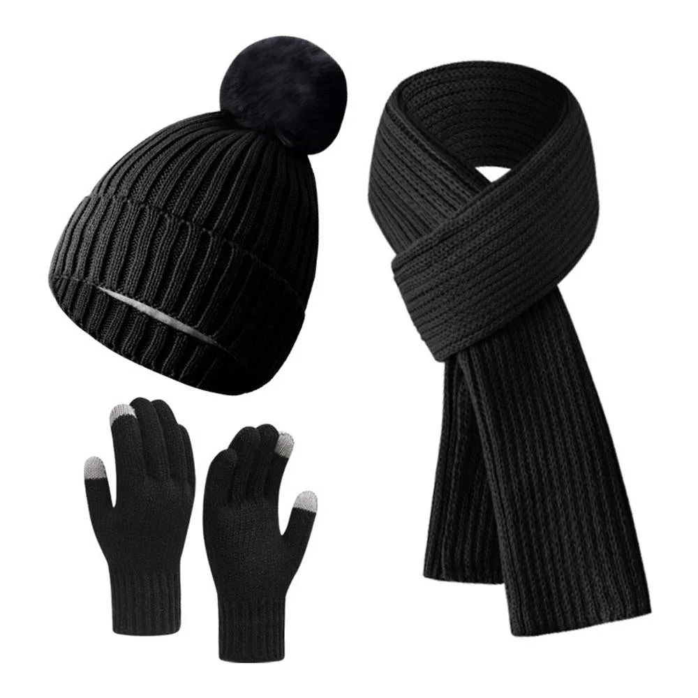 Beanies Cap Elastic Scarf and Hat Set Warmer Mittens Soft Cold Proof Gloves Acrylic Fibers Plush Ball Woolen Hat Daily