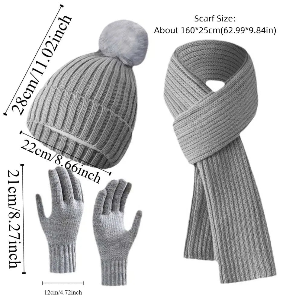 Beanies Cap Elastic Scarf and Hat Set Warmer Mittens Soft Cold Proof Gloves Acrylic Fibers Plush Ball Woolen Hat Daily