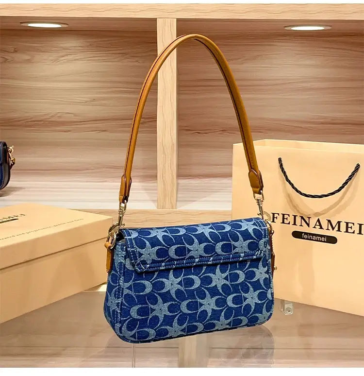 Ladies' armpit bag, light luxury retro denim canvas bag, fashionable 2025 new commuting high-end single shoulder crossbody bag