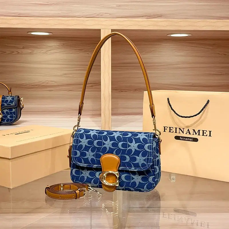 Ladies' armpit bag, light luxury retro denim canvas bag, fashionable 2025 new commuting high-end single shoulder crossbody bag