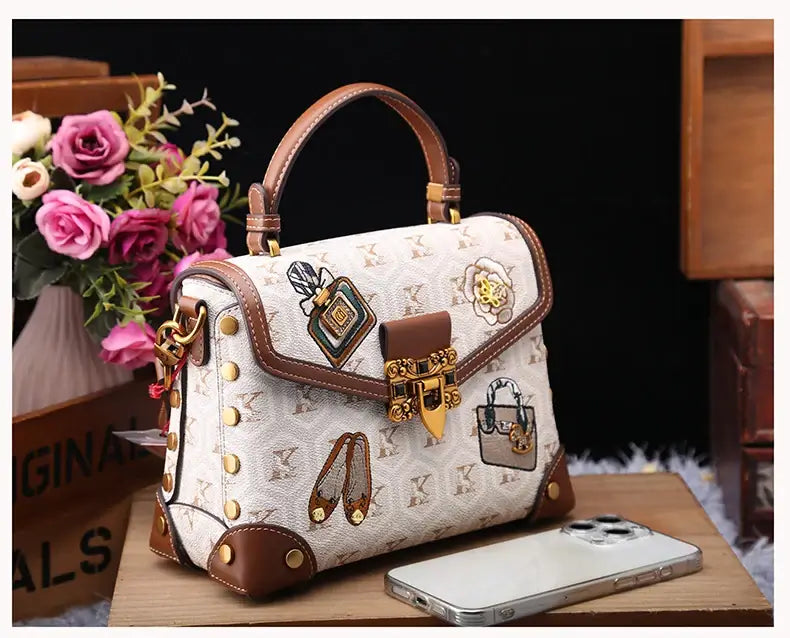 Designer handbag retro small square bag women's 2025 new autumn and winter high-end printed shoulder crossbody bag
