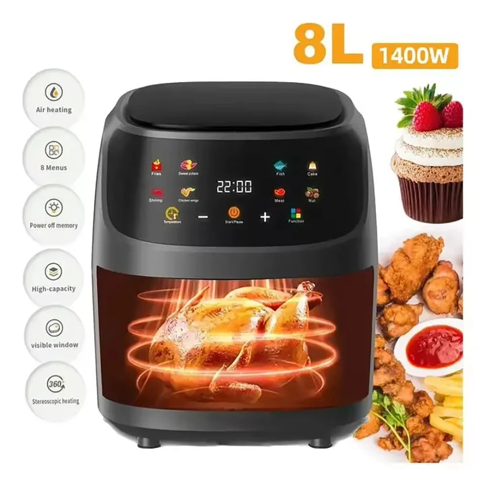 LCD screen Tactil Regulación Air Fryer 8L Large capacity Smart nonstick pot oil free fryer oven French fries roast chicken fryer