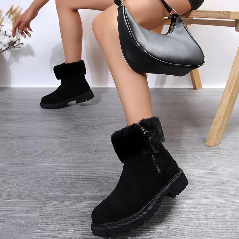 2024 Furry Faux Fur Snow Boots for Women Anti-Slip Platform Winter Boots Woman Keep Warm Plush Ankle Booties Mujer 43