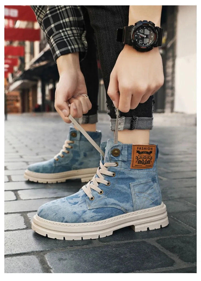 Spring High Top Mens Shoes 2025 Fashion Canvas Sneakers Plus Size Versatile Casual Shoes for Men New British Style Tooling Boots