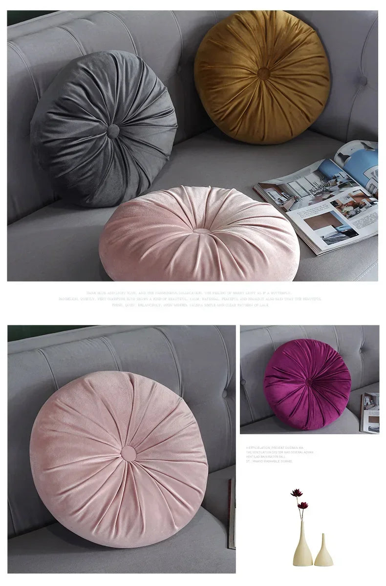 35cm Fleece Dutch Velvet Pleated Round Seat Cushion Pillow Pouf Throw Sofa Home Decor Cojines Redondo Coussin