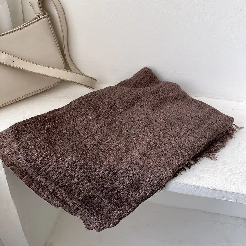 Scarf Women's Autumn Literary and Artistic Fresh and Versatile Contrasting Color Striped Texture Same Cotton Linen Thin Shawl