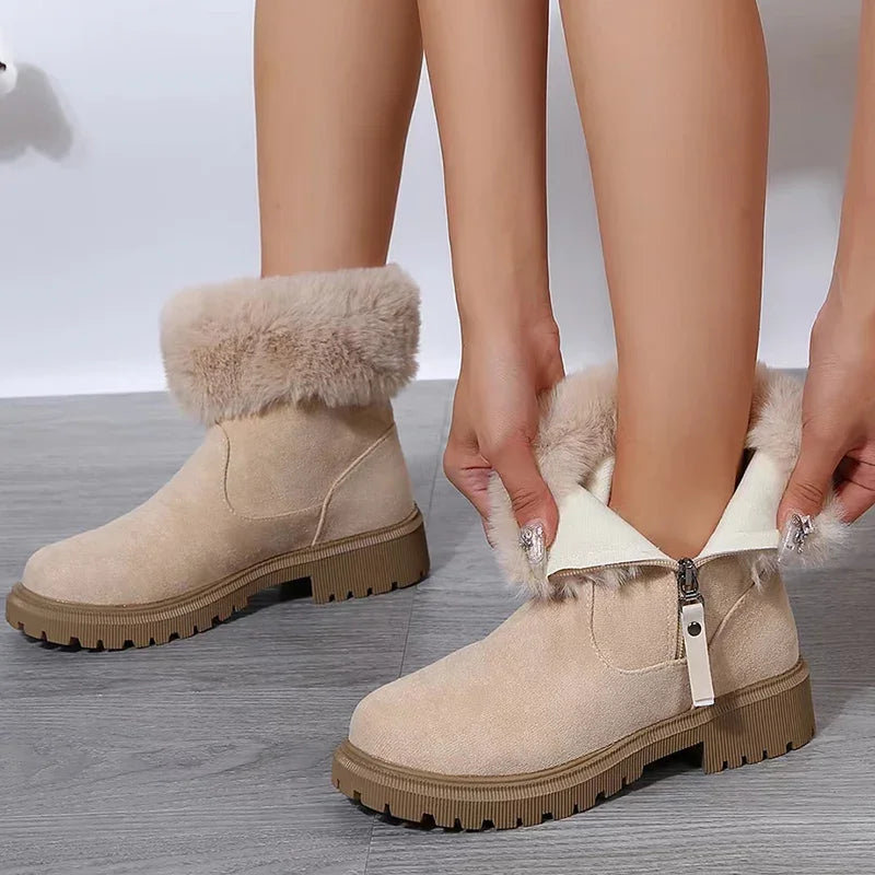 2024 Furry Faux Fur Snow Boots for Women Anti-Slip Platform Winter Boots Woman Keep Warm Plush Ankle Booties Mujer 43