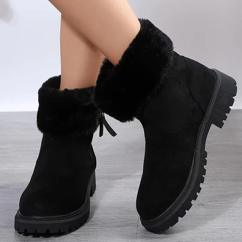 2024 Furry Faux Fur Snow Boots for Women Anti-Slip Platform Winter Boots Woman Keep Warm Plush Ankle Booties Mujer 43