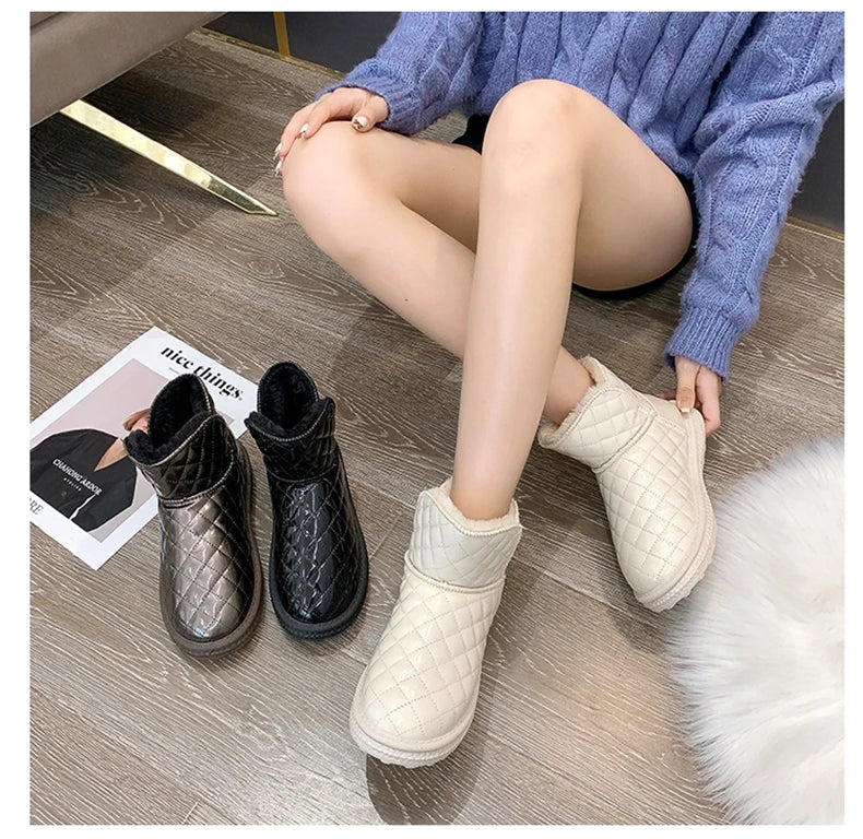 Fur-coated Snow Boots for Women, 2025 New Style, Waterproof and Warm, Cotton Shoes for Winter, Thick and Padded Short Boots