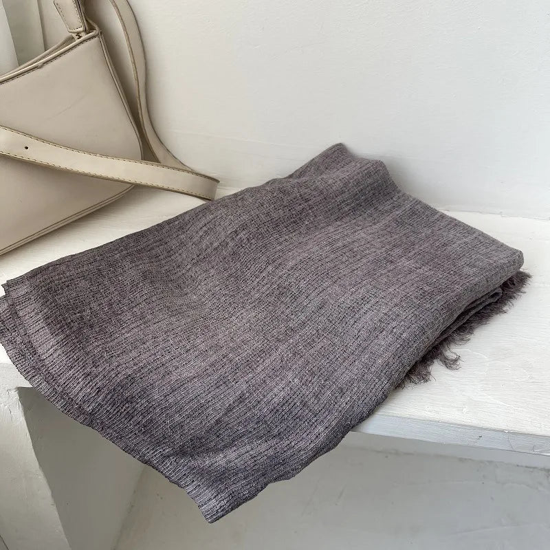 Scarf Women's Autumn Literary and Artistic Fresh and Versatile Contrasting Color Striped Texture Same Cotton Linen Thin Shawl