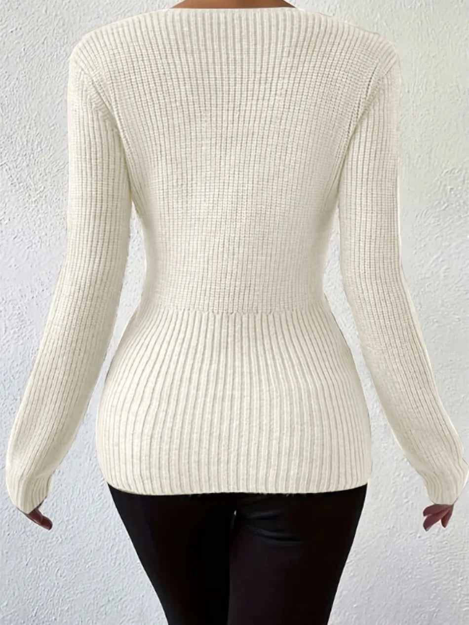 Women's Sweaters Pullovers Spring Autumn New Styles Solid Color Sweaters Fashionable Sexy V-neck Slim Fit Knitted Sweater Tops