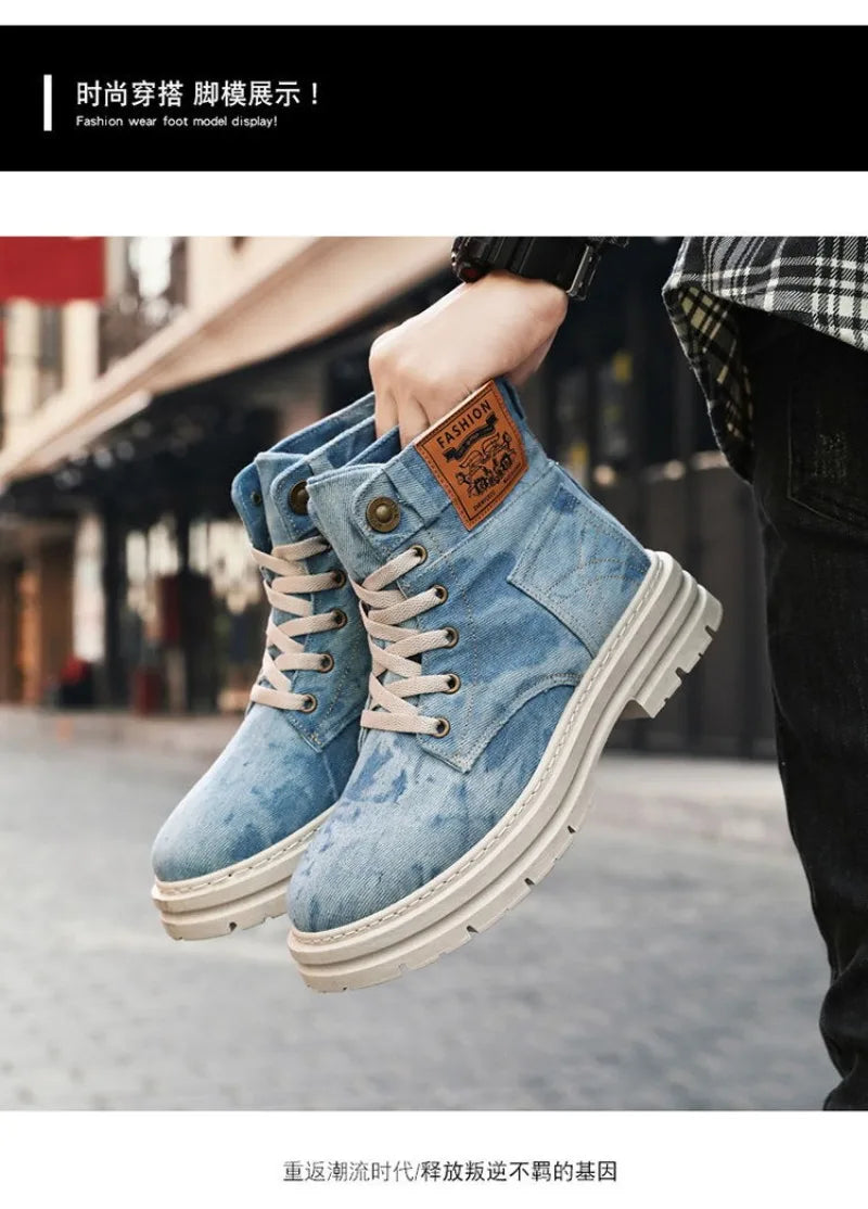 Spring High Top Mens Shoes 2025 Fashion Canvas Sneakers Plus Size Versatile Casual Shoes for Men New British Style Tooling Boots