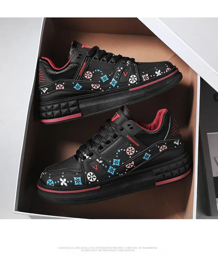 2025 Spring New Men's Shoes Fashion Printed Casual Board Shoes Thick Soles Increase All Comfortable Sports Shoes