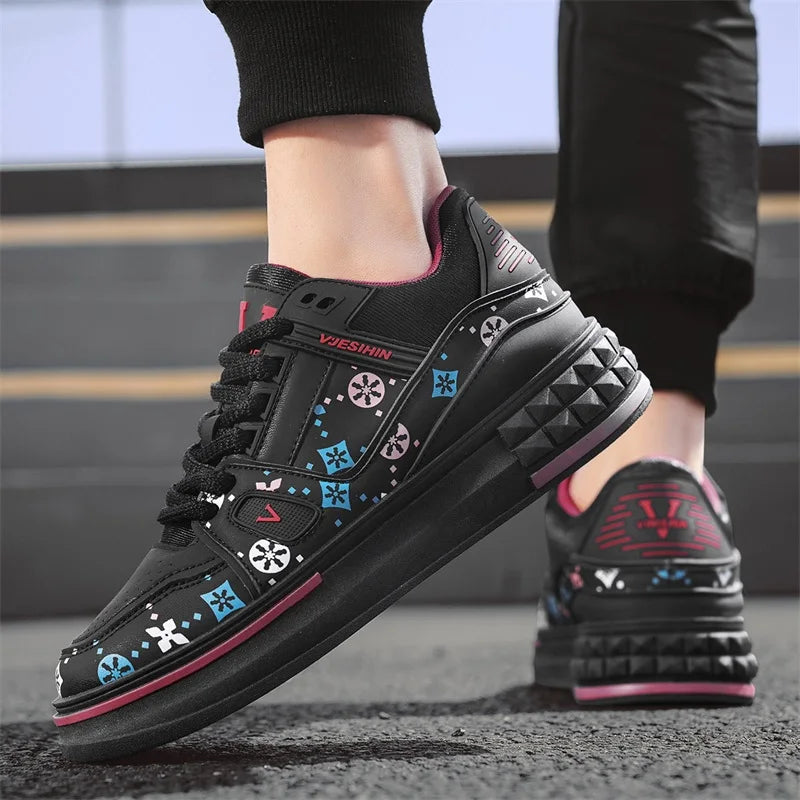 2025 Spring New Men's Shoes Fashion Printed Casual Board Shoes Thick Soles Increase All Comfortable Sports Shoes