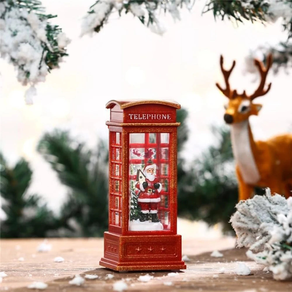 1PCS Telephone Booth Snow Globes Spinning Water and Swirling Glitter Christmas Decorations Home Lighted Christmas Snow Globe