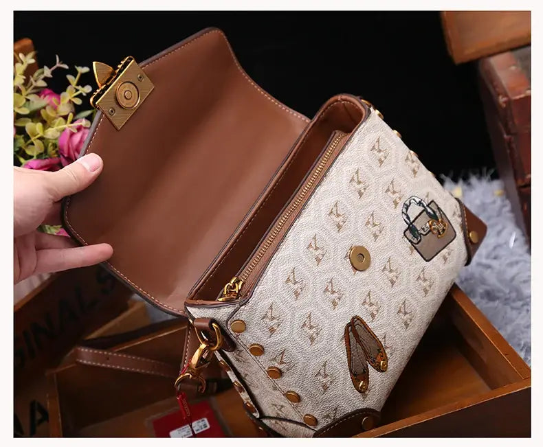 Designer handbag retro small square bag women's 2025 new autumn and winter high-end printed shoulder crossbody bag