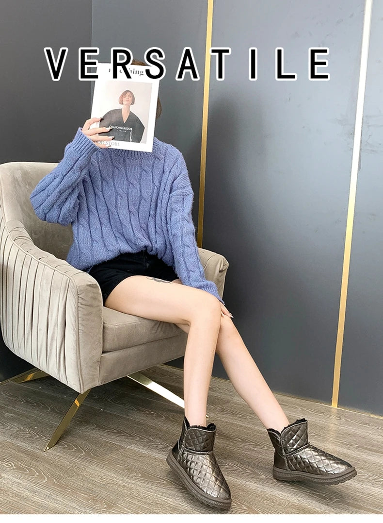 Fur-coated Snow Boots for Women, 2025 New Style, Waterproof and Warm, Cotton Shoes for Winter, Thick and Padded Short Boots