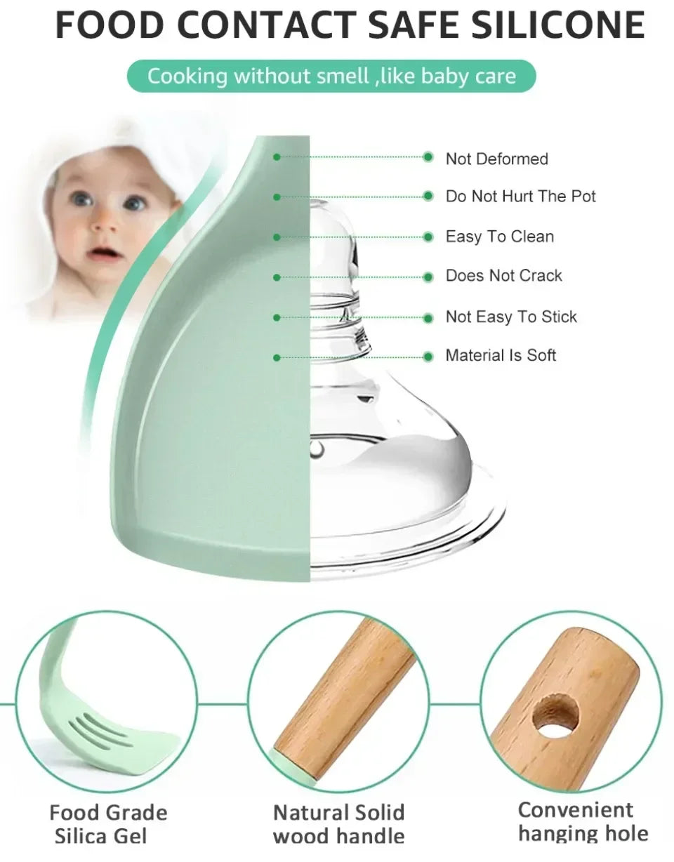 Carote Cookware Set Wooden Handle Kitchenware Silicone Kitchenware Flexible Convenient Storage Safe and Odorless Kitchenware Set