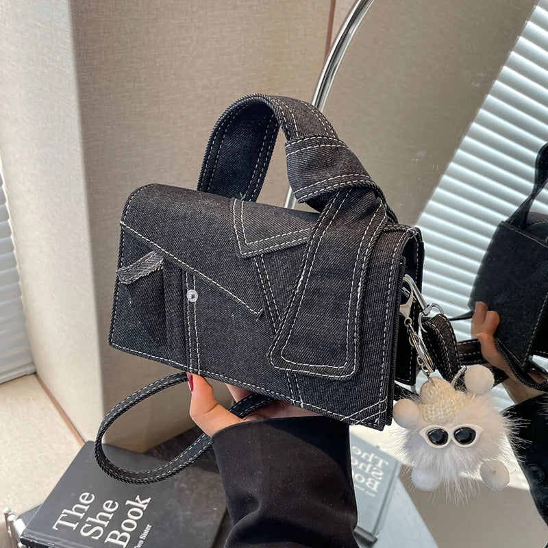 Luxury Designer Jeans Bag Women Denim Crossbody Bags For Women 2024 New Small Square Handbag Knotted Handle Tote Clutch Bag