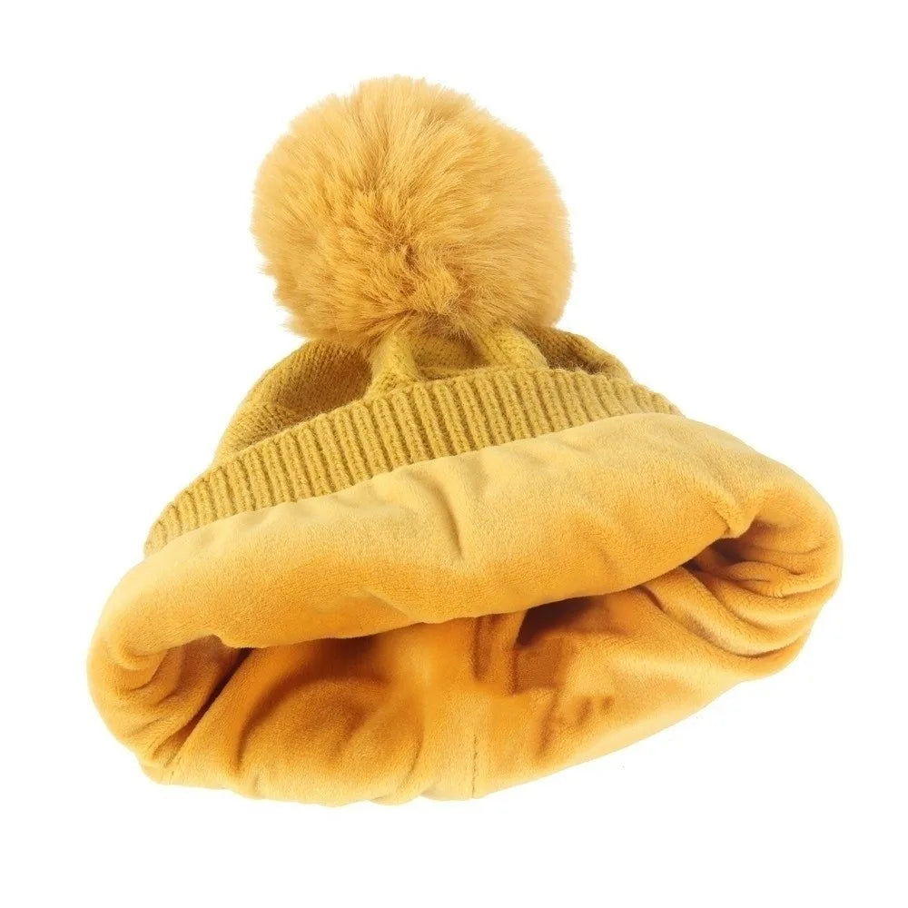 Beanies Cap Elastic Scarf and Hat Set Touch Screen Warm Cold Proof Gloves Ball Rhombus Patterned Knitted Scarf Women