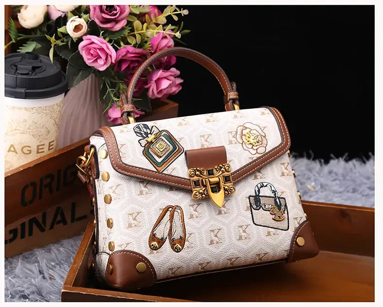 Designer handbag retro small square bag women's 2025 new autumn and winter high-end printed shoulder crossbody bag