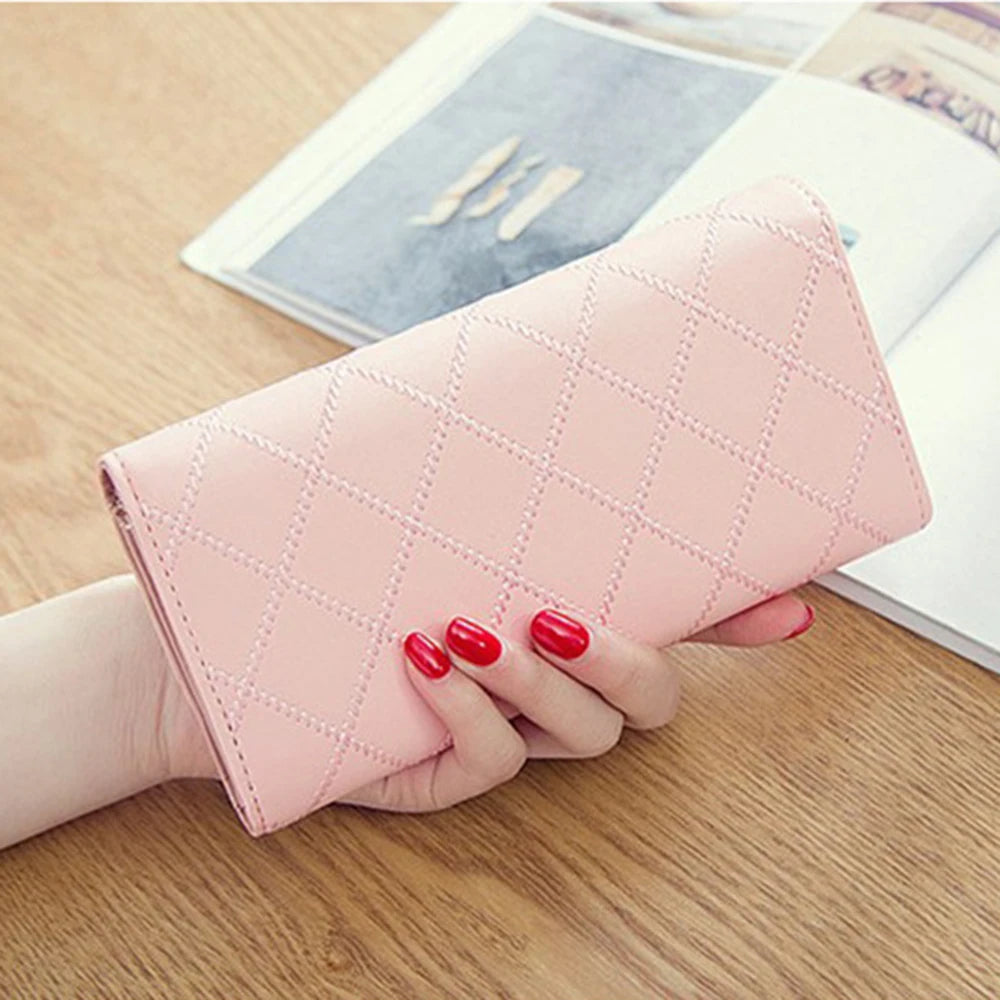 Wallets For Women Cute Pink Pocket Womens Wallets Purses Plaid Pu Leather Long Wallet Hasp Phone Bag Money Coin Pocket Bag