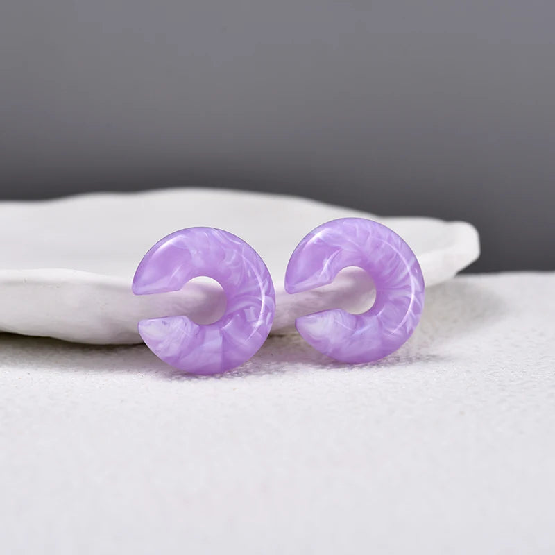 1 Pair Simple Round Circle Clip Earrings For Women C Shape Acrylic Red Blue Black Pink No Pierced Cartilage Lightweight Ear Cuff