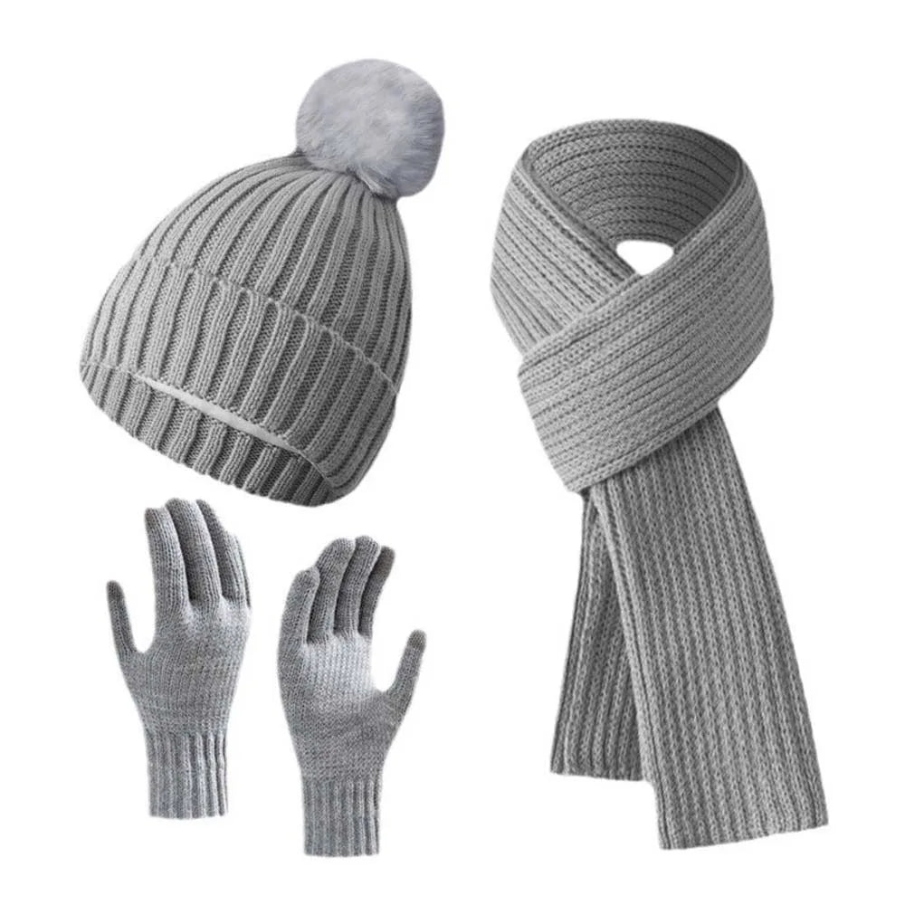 Beanies Cap Elastic Scarf and Hat Set Warmer Mittens Soft Cold Proof Gloves Acrylic Fibers Plush Ball Woolen Hat Daily