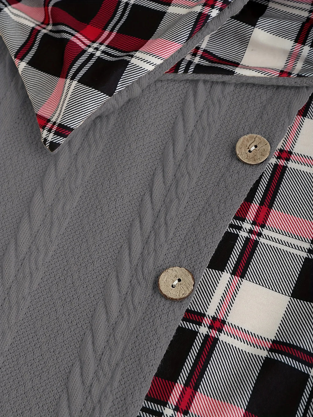 Knitted hooded dress plaid print stitching fake buckle high waist long sleeve A-line dress female