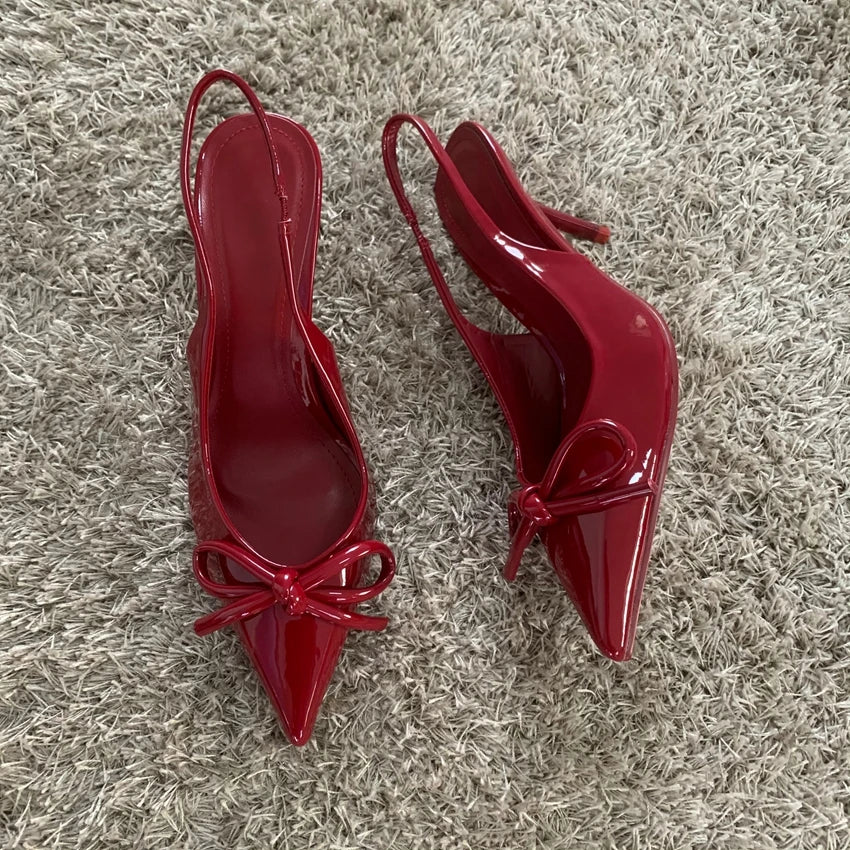 2025 New High Heels Women Weddings Bridal Shoes Bow Decoration Fashion Shallow Pointed Toe Elegant Slingbacks Ladies Pumps