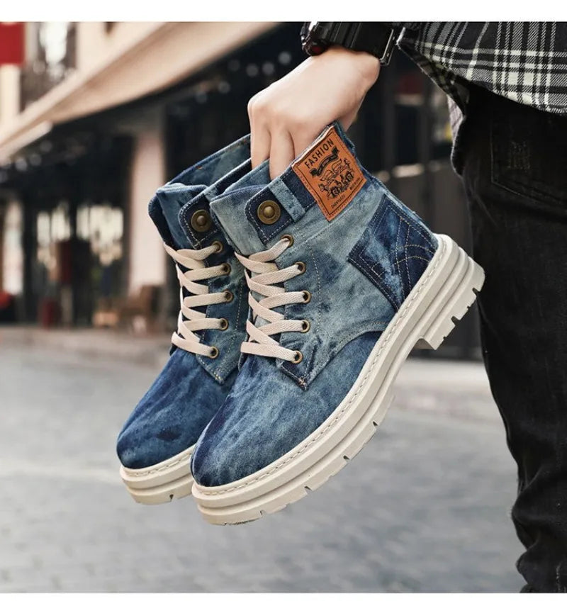 Spring High Top Mens Shoes 2025 Fashion Canvas Sneakers Plus Size Versatile Casual Shoes for Men New British Style Tooling Boots