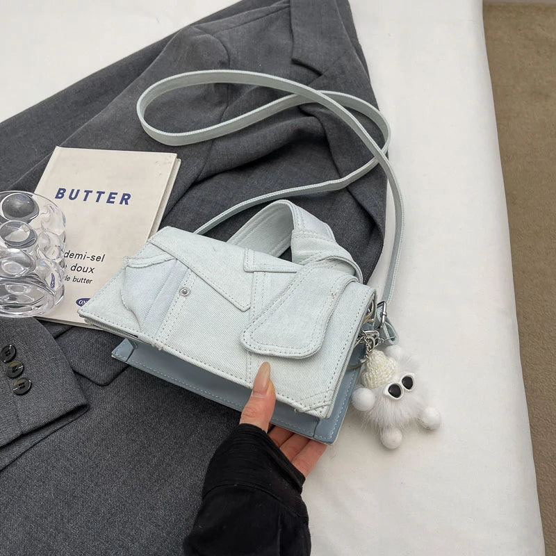 Luxury Designer Jeans Bag Women Denim Crossbody Bags For Women 2024 New Small Square Handbag Knotted Handle Tote Clutch Bag