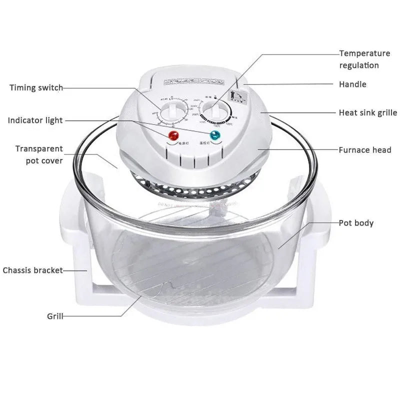 12L Air Fryer Oil-free Electric Fryers Visible Household Automatic Oven Deep Fryer Multifunctional Cooker French Fries Pan 220V